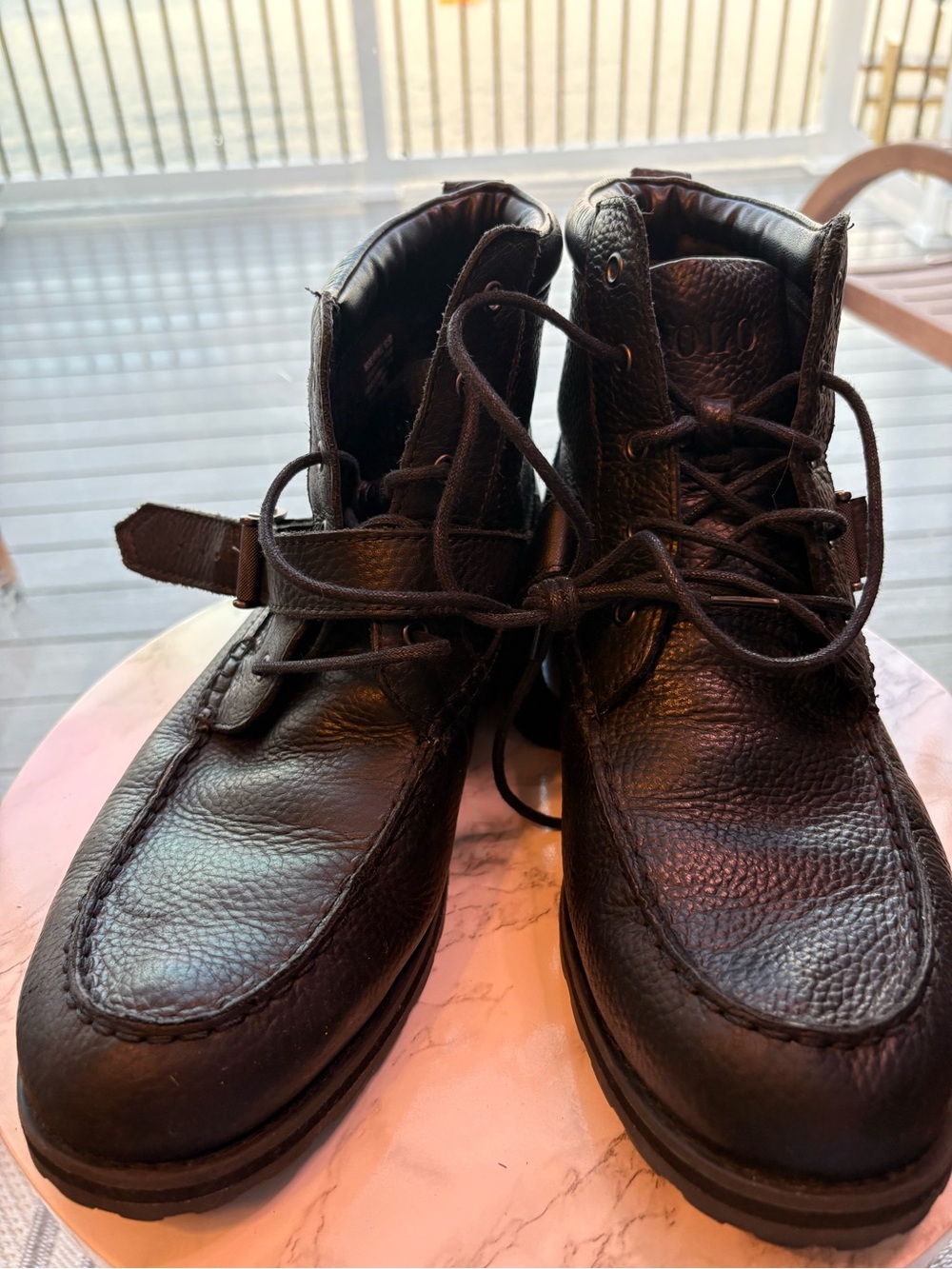 Polo by Ralph Lauren Men’s Black Pebble Leather Lace-Up Boots